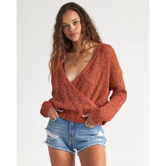 Billabong Sweaters - Billabong Rust Wrap Sweater Women's Knit V-Neck Boho Top | New With Tags